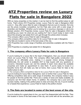 ATZ Properties review on Luxury Flats for sale in Bangalore 2022