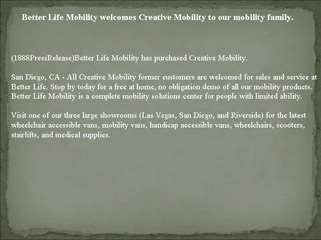 Better Life Mobility welcomes Creative Mobility to our mobil