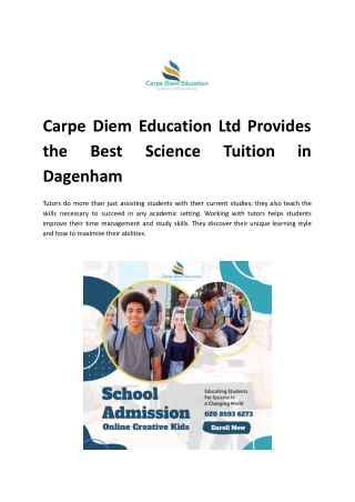 Carpe Diem Education Ltd Provides the Best Science Tuition in Dagenham