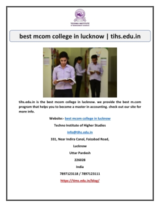 best mcom college in lucknow | tihs.edu.in