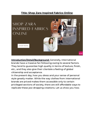 Shop Zara Inspired Fabrics Online