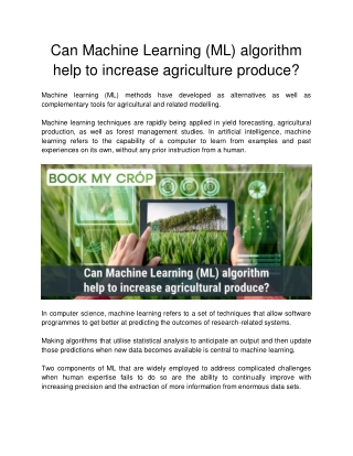 Can Machine Learning (ML) algorithm help to increase agriculture produce?