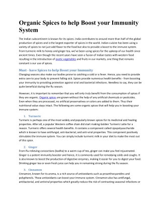 Organic Spices to help Boost your Immunity System