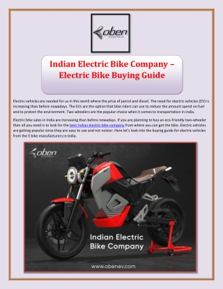 Indian Electric Bike Company – Electric Bike Buying Guide