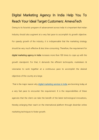Digital Marketing Agency In India Help You To Reach Your Ideal Target Customers: