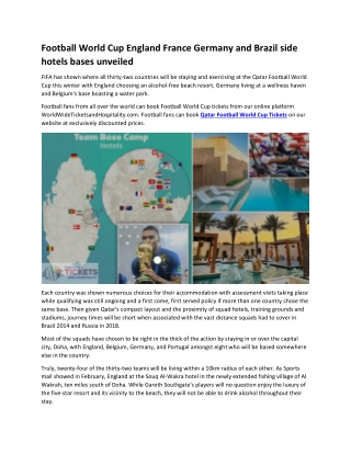 Football World Cup England France Germany and Brazil side hotels bases unveiled