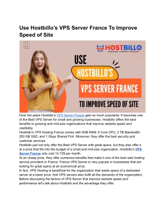 Use Hostbillo’s VPS Hosting France For Improve Speed of Site