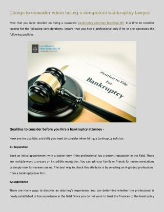 Things To Consider When Hiring A Competent Bankruptcy Lawyer