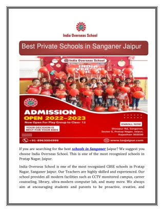Best Private Schools in Sanganer Jaipur