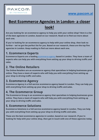 Best Ecommerce Agencies in London a closer look