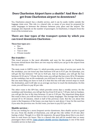 Does Charleston Airport have a shuttle And How do I get from Charleston airport to downtown.docx