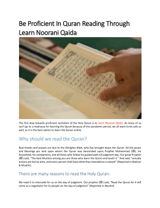 Be Proficient In Quran Reading Through Learn Noorani Qaida