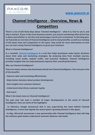 Channel Intelligence Overview, News & Competitors