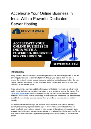 Accelerate Your Online Business in India With a Powerful Dedicated Server Hosting