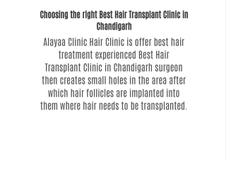 Choosing the right Best Hair Transplant Clinic in Chandigarh