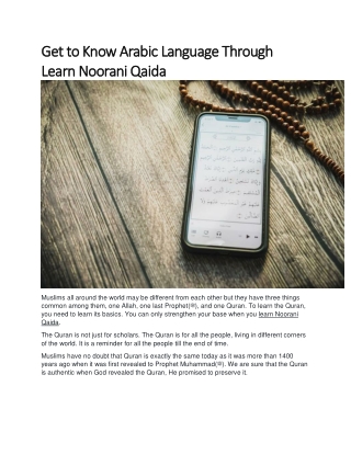 Get to Know Arabic Language Through Learn Noorani Qaida