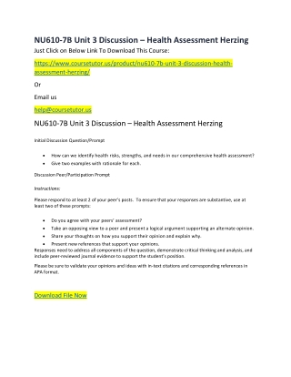 NU610-7B Unit 3 Discussion – Health Assessment Herzing