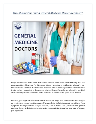 Why Should You Visit A General Medicine Doctor Regularly