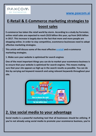E-Retail & E-Commerce marketing strategies to boost sales