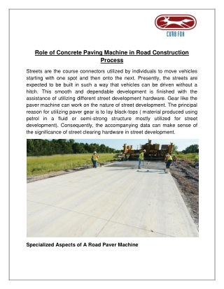 Role of Concrete Paving Machine in Road Construction Process