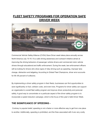 FLEET SAFETY PROGRAMS FOR OPERATION SAFE DRIVER WEEK
