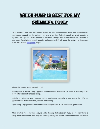Which pump is best for my swimming pool