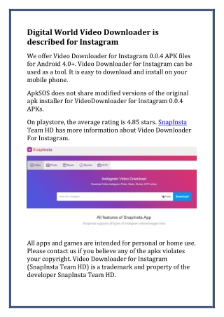 Digital World Video Downloader is described
