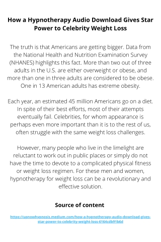How a Hypnotherapy Audio Download Gives Star Power to Celebrity Weight Loss