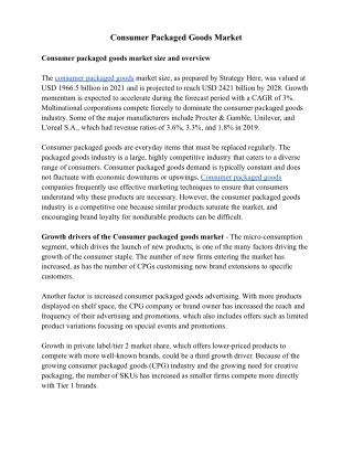 Consumer Packaged Goods Market