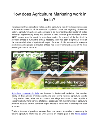 How does Agriculture Marketing work in India?