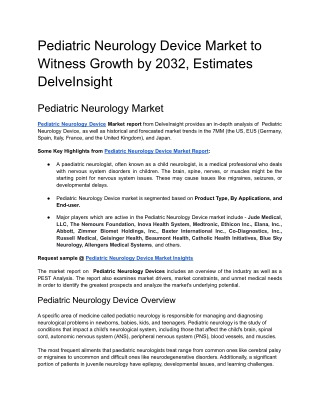 Pediatric Neurology Device Market Insights and Epidemiology Forecast