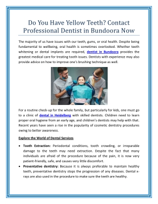 Do You Have Yellow Teeth Contact Professional Dentist in Bundoora Now