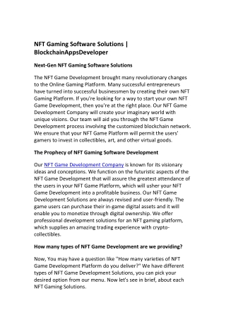 NFT Gaming Software Solutions | BlockchainAppsDeveloper