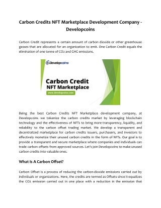 Carbon Credits NFT Marketplace Development Company - Developcoins