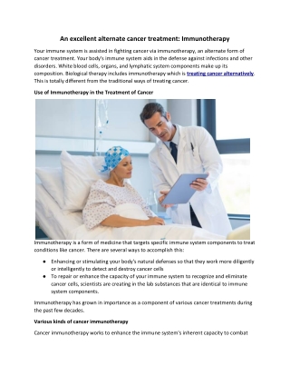 An excellent alternate cancer treatment: Immunotherapy