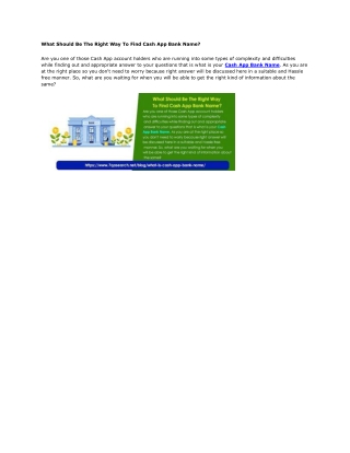 What Should Be The Right Way To Find Cash App Bank Name?