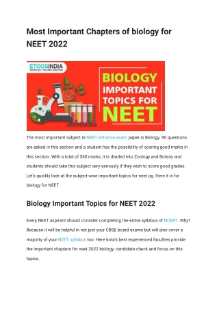 Most Important Chapters of biology for NEET 2022