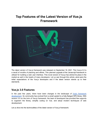 Top Features of the Latest Version of Vue.js Framework