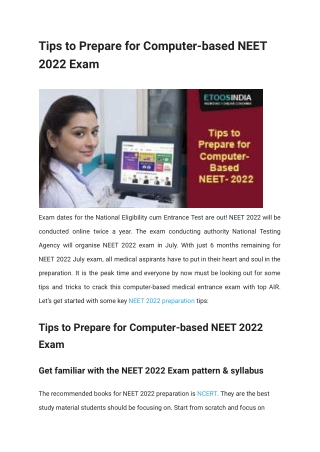 Tips to Prepare for Computer-based NEET 2022 Exam