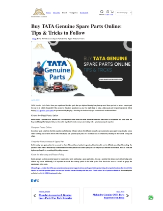 Buy TATA Genuine Spare Parts Online Tips & Tricks to Follow