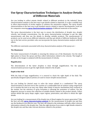 Use Spray Characterization Technique to Analyze Details of Different Materials