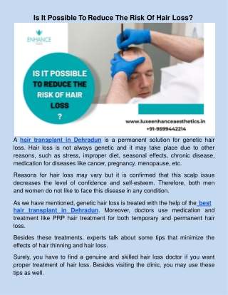 ​Is It Possible To Reduce The Risk Of Hair Loss?