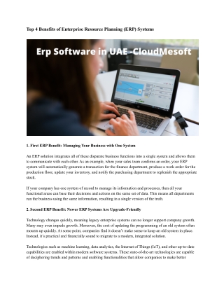 Erp Software in UAE -CloudMesoft