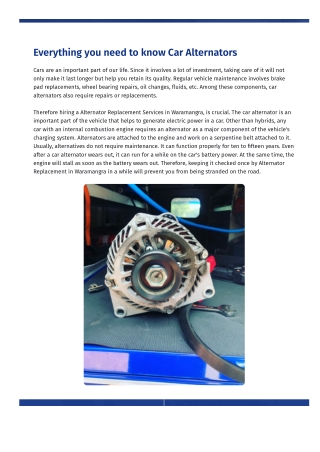 Alternator Replacement In Waramangra | Alternator Replacement Services In Warama