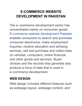 E-COMMERCE WEBSITE DEVELOPMENT IN PAKISTAN