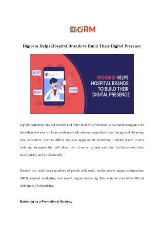 Digiorm Helps Hospital Brands to Build Their Digital Presence