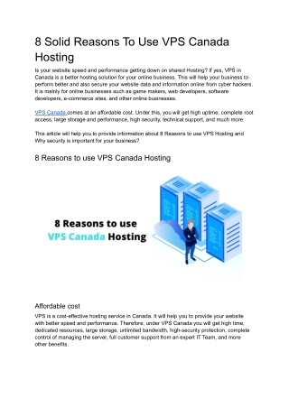 8 Reasons To Use VPS Canada Hosting