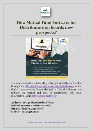 How Mutual Fund Software for Distributors on boards new prospects