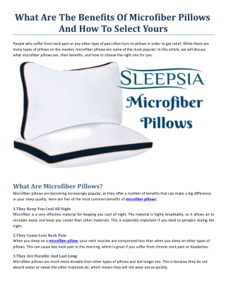 What Are The Benefits Of Microfiber Pillows And How To Select Yours