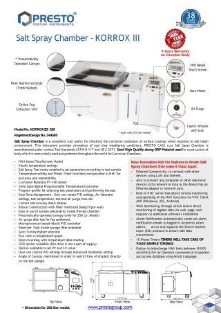 Presto salt spray chamber testing machine